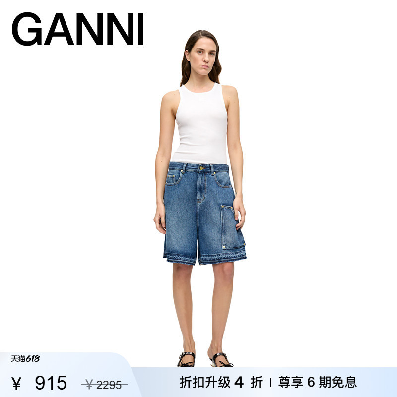 [Surprise First Release] Ganni Women's Clothing Retro Loose-Fitting Lazy Style Jeans Casual Shorts J1808567