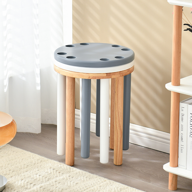 Solid wood stool household wooden stool living room stackable round stool dining table stool chair creative net red simple low stool