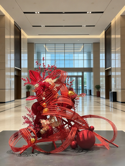2026 New Year Indoor Decoration Red Artificial Flowers Bamboo Weaving Art Scene Indoor Front Desk Spring Festival Display Ornaments
