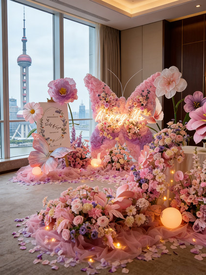 Pink Giant Butterfly Artificial Flower Arrangement Decoration for Scene Setting, Proposal Props, Popular Photo Spot, and Visual Display Decoration