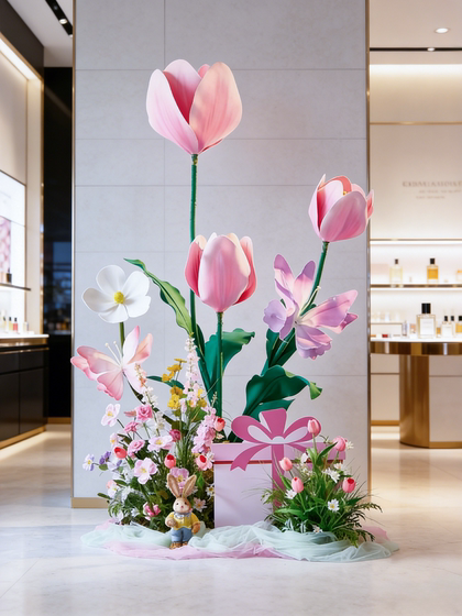 Tulip artificial flower shop entrance decoration attractive giant bouquet high-end Goddess Day photo check-in area