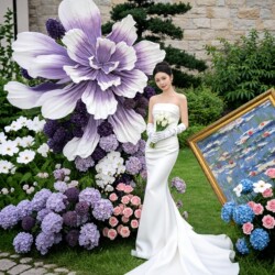 Giant Paper Art Artificial Flowers for Wedding Arrangements, Confession and Engagement Decorations, Purple Hydrangeas, Popular Photo Backdrop