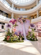 Artificial Floral Art Display for Party Decorations, Fake Flowers in Purple Monet Garden Oil Painting Style, Floor-Standing Ornaments