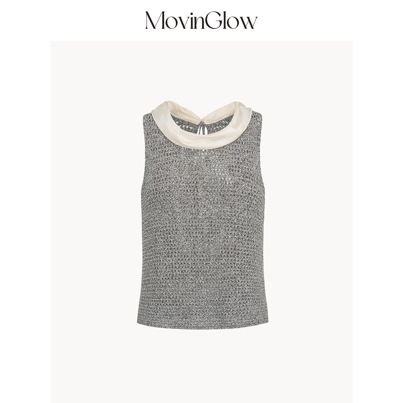 Movinglow｜Dreaming in Paris Linen Cotton Yarn Cutwork Silk Patchwork Collar Fitted Sleeveless Top