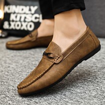 Advanced Bean-Bean Shoes Mens Fashion Breathable Driving Shoes Casual Trend Comfort Youth Soft Bottom Tide Shoes Retro Leather Shoes