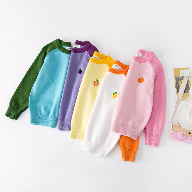 Knitted sweater children Girls baby 2021 fruit autumn and winter cotton cardigan coat spring and autumn Korean coat children's dress