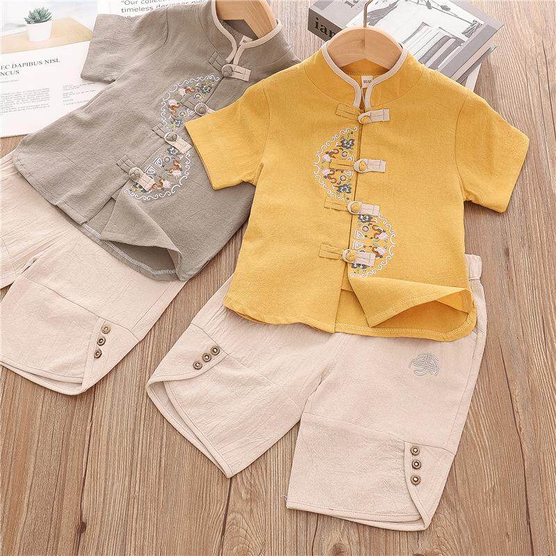 Han clothing Tang style boys and children baby suit summer short sleeve Chinese men's clothing Chinese cotton and linen new Republic of China
