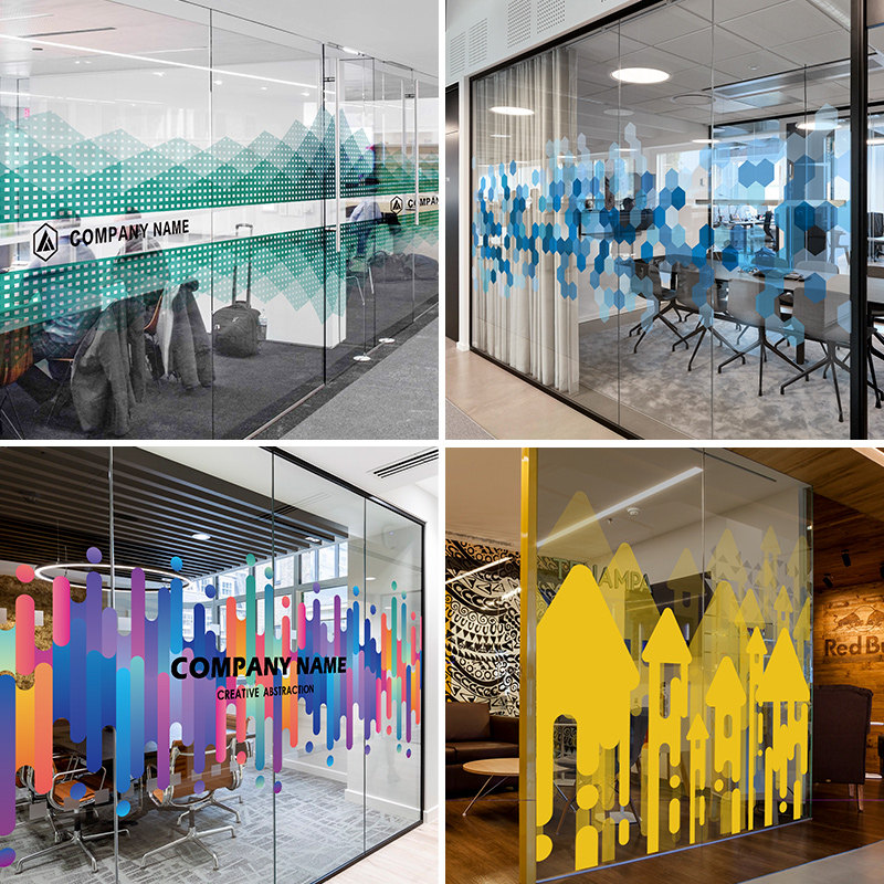 Office UV scrub electrostatic anti-collision glass film sliding door partition transmission company LOGO decorative sticker customization