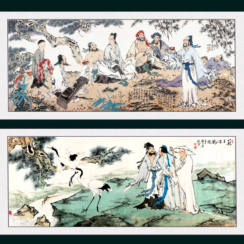 張大千国画“竹林七賢”骨董山水画 美術品・アンティーク - 絵画