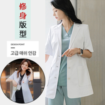 Korean doctor white coat short-sleeved work clothes doctor uniforms for men and women clinic pharmacy plastic surgery beauty salon summer thin