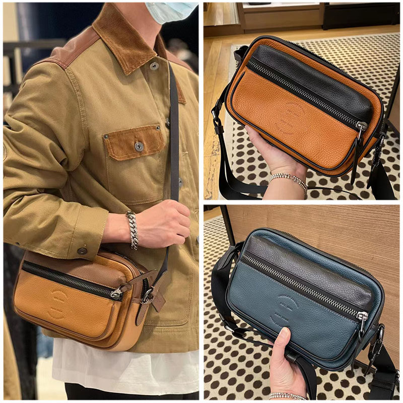 2022 new men's bag Thompson men's leather double zipper camera bag shoulder messenger bag casual chest bag