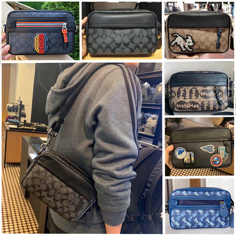 2021 new men's bag Graham double zipper camera bag shoulder messenger bag leather small square bag chest bag carriage bag
