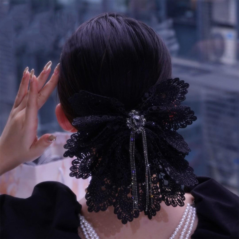 Fabric Lace Women's Oversized Bow Hairpin Spring Clip Tassel Back-Of-The-Head Hair Clip 2026 Autumn and Winter New Style Fabric Lace Women's Oversized Bow Hairpin Spring Clip Tassel Back-Of-The-Head Hair Clip 2026 Autumn and Winter New Style