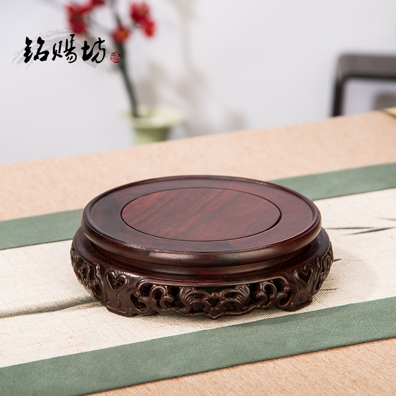 Big red sour branch purple sand pot round base solid wood vase decoration gourd small fish tank incense burner flower bonsai bracket shelf