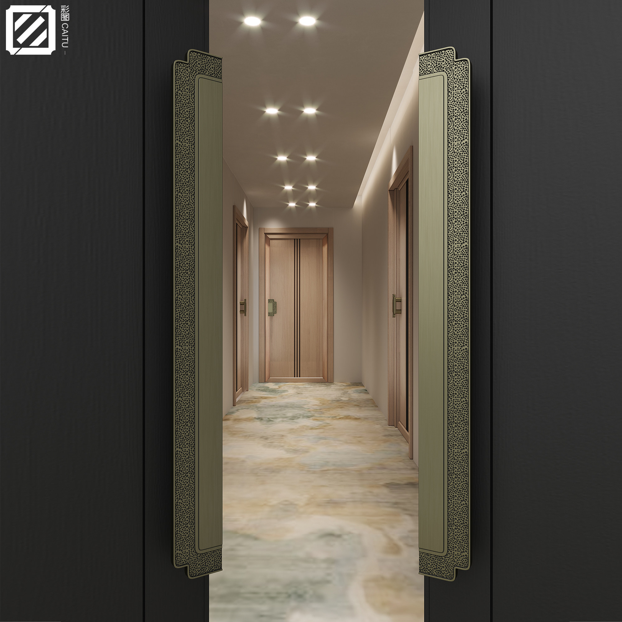 New Chinese style solid wood door handle antique copper color custom villa hotel box surface mounted glass door handle black