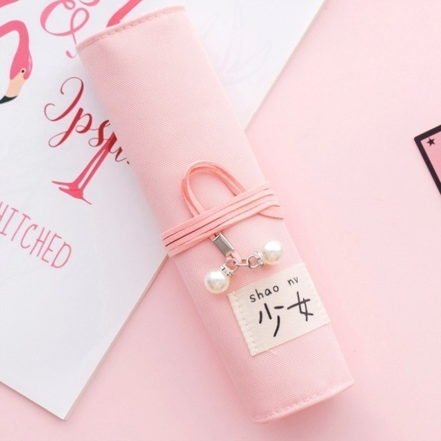 Stationery box junior high school students pencil bag strap roll Korean version female ins curtain tube cute can be rolled up Xiaoqing