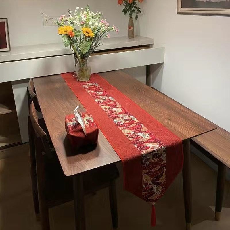 New Year's tablecloth disposable high-grade oil-proof waterproof festive red table flag Chinese wedding Chinese wind cotton linen