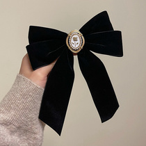 Rich daughter black velvet rose bow hairpin retro French top clip high-end grabber hair accessory