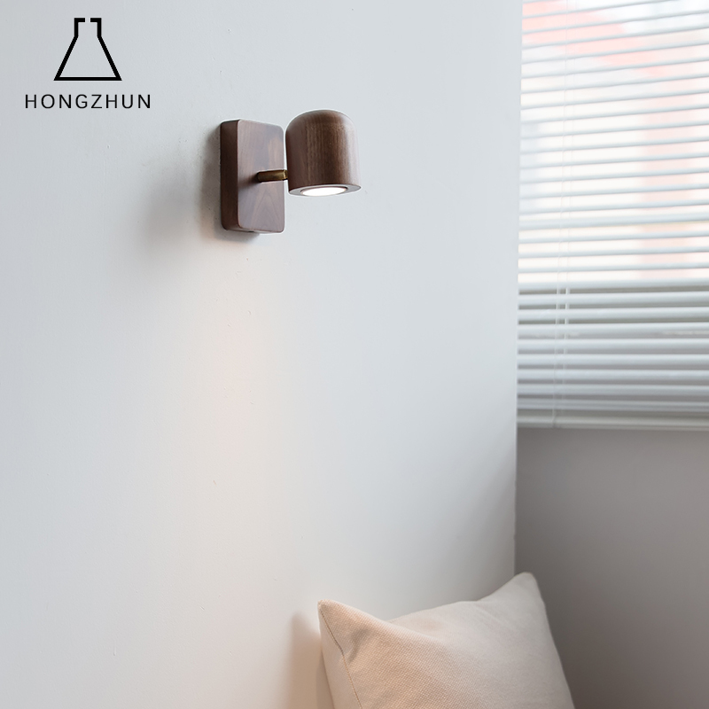 North American Black Walnut Wall Lamp Retro Bedside Minimalist Design B&B Hotel 350 Degree Rotating Gu10 Spotlight