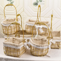 Iron metal flower basket creative portable set two flower basket ornaments floral living room decoration flower basket flower pot