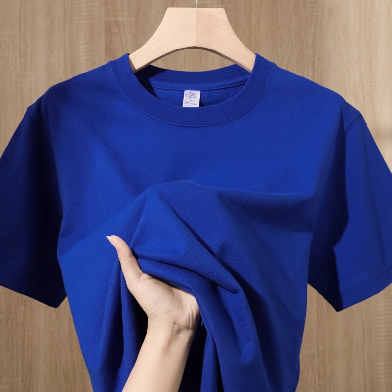 270g Heavyweight Blue Pure Cotton Short-Sleeve T-Shirt for Men, Flattering and Eye-Catching Klein Blue Loose Round-Neck Top for Women, Summer