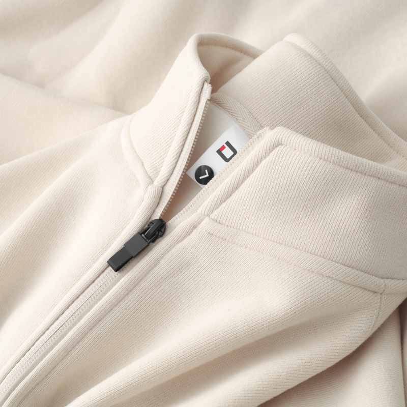 Casual and Comfortable Beige Stand-Up Collar Loose Cardigan Sweatshirt for Men, Off-White Comfortable Casual Zipper Jacket for Women, Suitable for Spring and Autumn