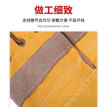 Short welding gloves yellow cloth short leather gloves two-layer cowhide welding gloves half leather labor protection wear-resistant heat insulation gloves