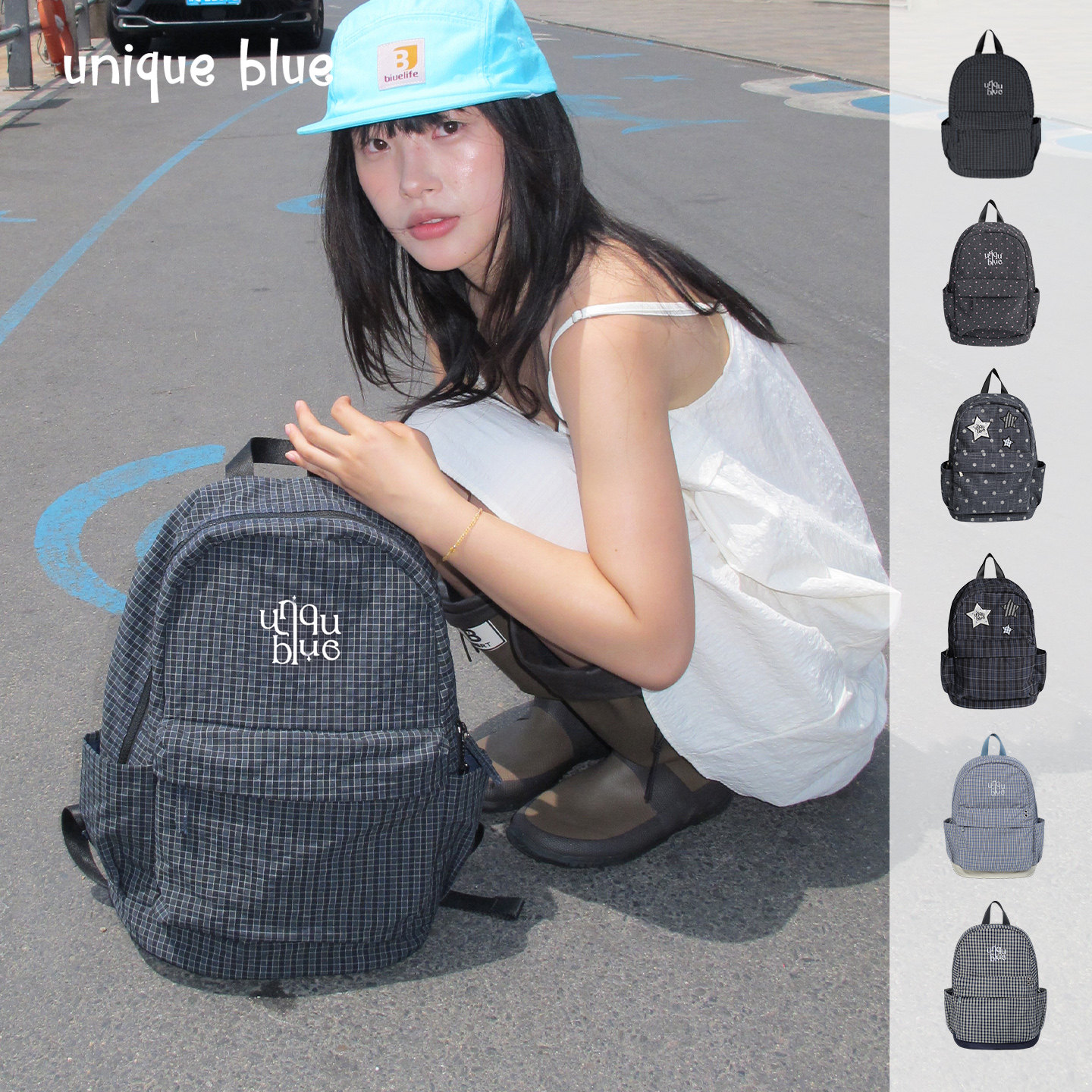 Unique blue Korean-style embroidered large-capacity backpack for college students, convenient for commuting and travel, women's backpack.