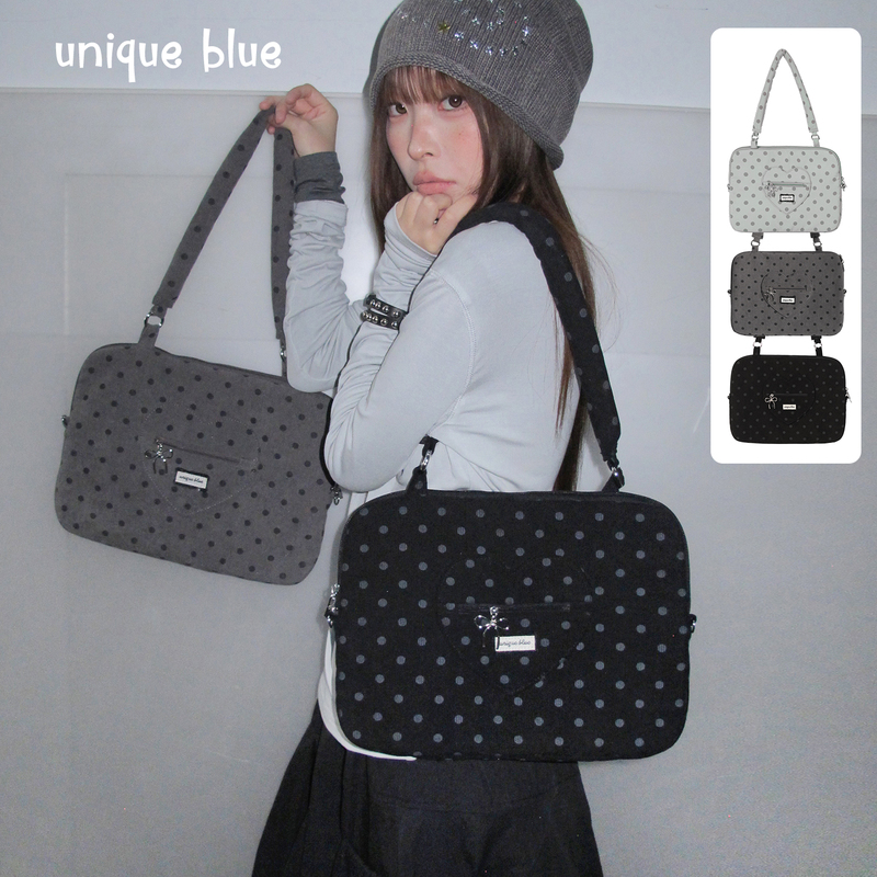 Unique Blue Korean-Style Polka Dot Three-Dimensional Laptop Bag for Women, Niche Tablet Protective Bag, Commuter Shoulder Bag