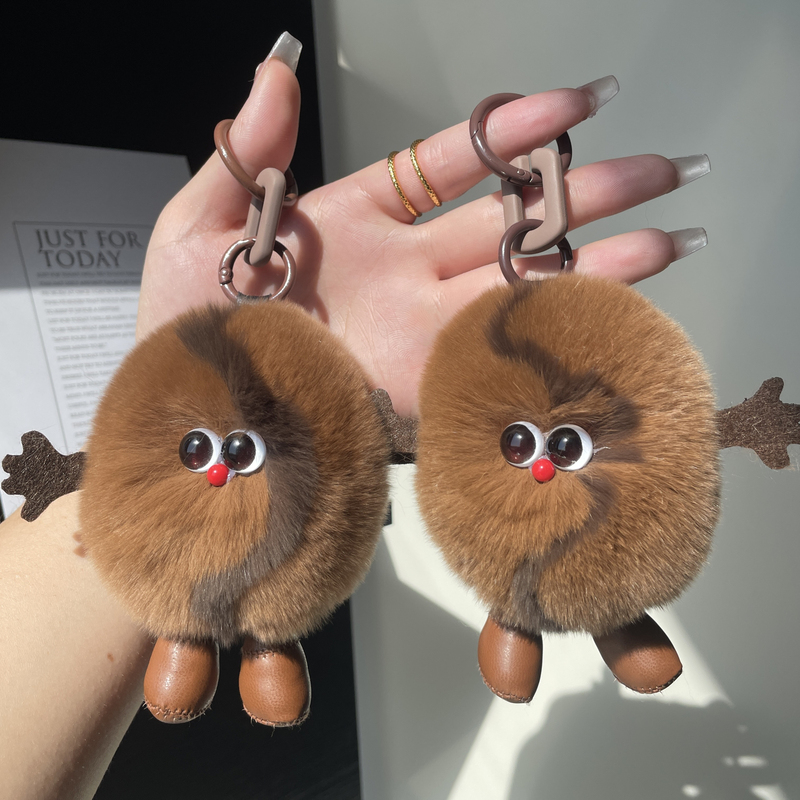 Real Rex Rabbit Fur Cute Coffee Bean Bag Pendant Keychain ins Car Hanging Ornament Plush Toy Birthday Gift