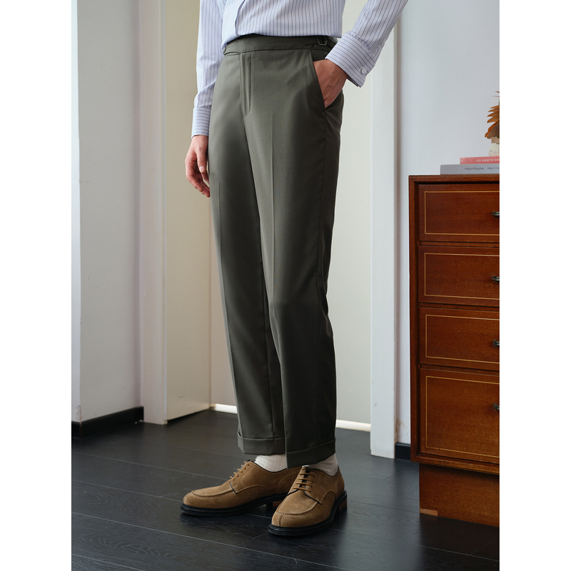 Knighttom Olive Green Italian Naples Style Trousers for Women, Unisex Style, Petite Formal Pants Kt4268P