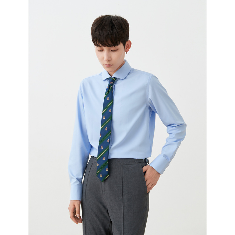 Knighttom Formal Blue Windsor Collar Short-Sleeved Fine Workmanship Shirt for Women Petite Long-Sleeved Shirt Kt3525