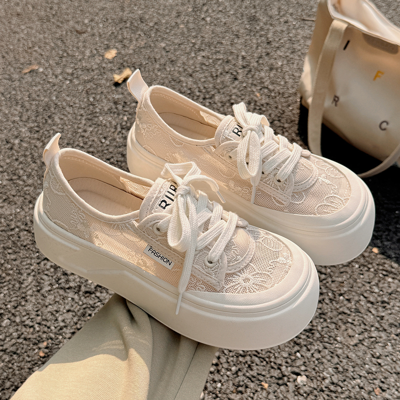 Women's White Sneakers 2026 New Summer Thin Mesh Shoes, Versatile with Skirts, Thick-Soled Casual Shoes