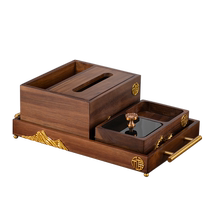 New Chinese style solid wood tissue box walnut color home living room coffee table high-end tissue box dining table storage ornaments light luxury