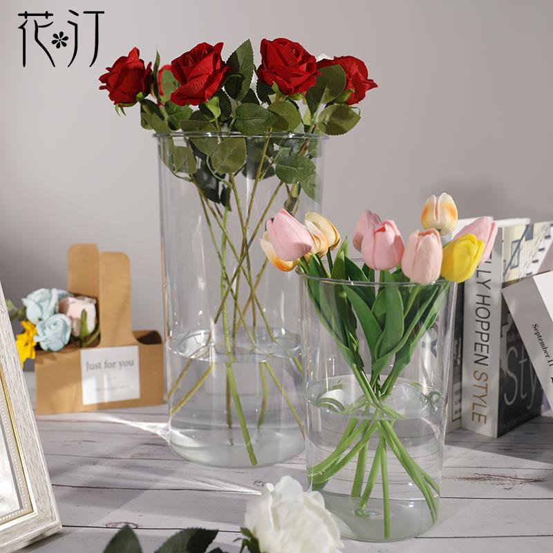 Transparent acrylic woke flower barrel home living room anti-fall deep water raised flower barrel flower shop special large number plastic adoptive vase-Taobao