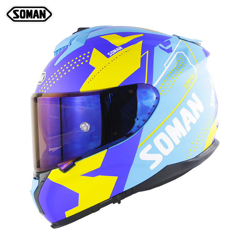 Soman motorcycle helmet motorcycle double lens full helmet men and women four seasons full coverage can be equipped with bluetooth color lenses