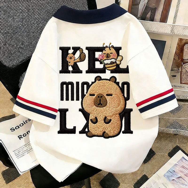 Boys' Pure Cotton Polo Shirt Short-Sleeved T-Shirt Summer 2026 New Korean Style Capybara Half-Sleeved Top for Older Children