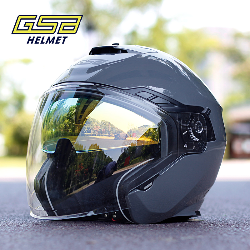 GSB motorcycle helmet men and women electric vehicle double lens half helmet half cover four seasons large size three-quarter helmet 263 - Taobao