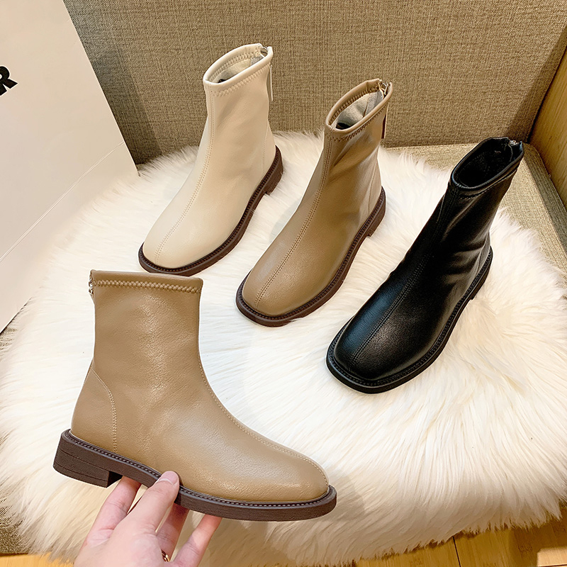 Soft Leather Winter Slim Boots for Women 2026 Elastic Women's Boots New Style Women's Shoes Boots Martin Boots Plus Velvet Women's Short Boots