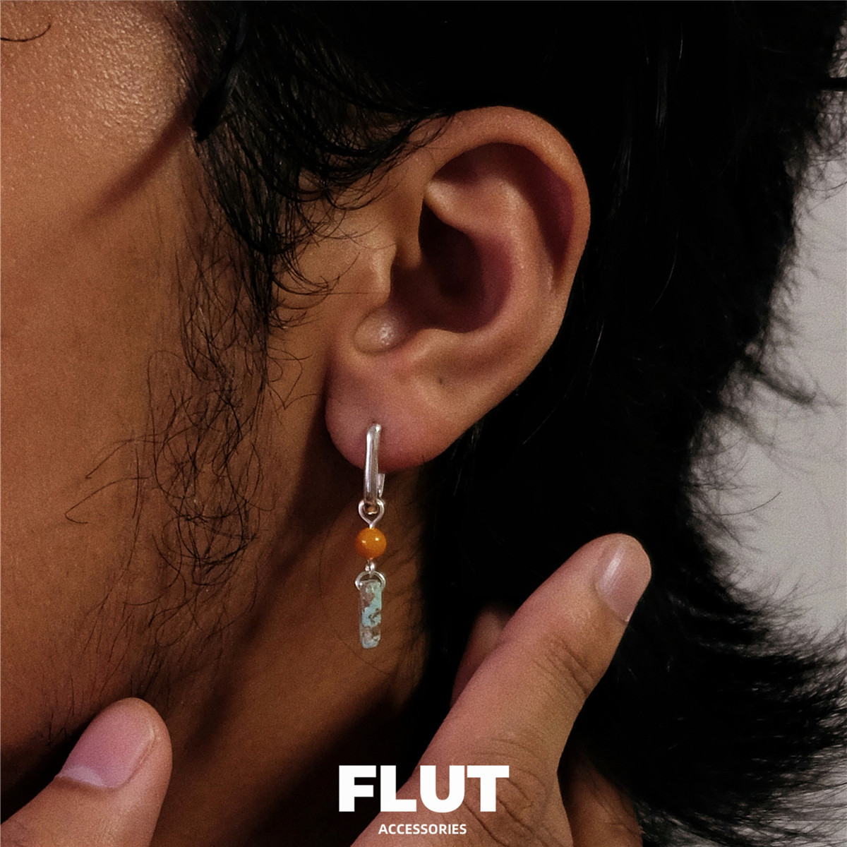 FLUT オリジナルデザイン 925 シルバー蜜蝋イヤリングターコイズペンダントイヤリングレトロな新しい中国風のイヤリング男性と女性のため