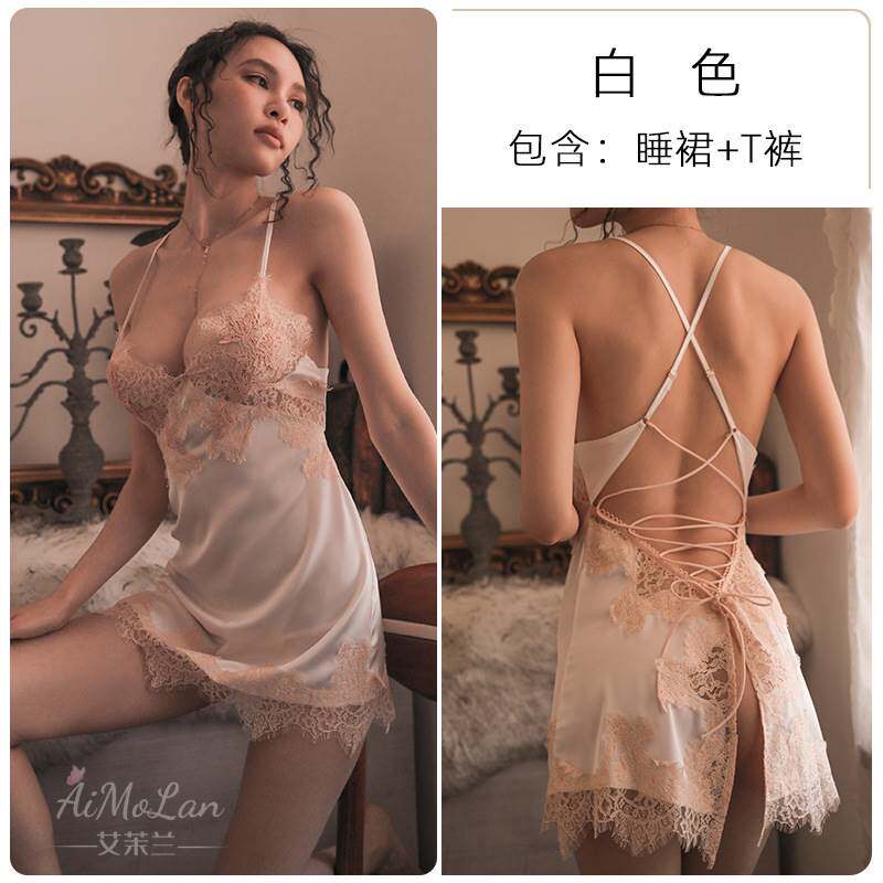 Sexy sleepwear women's hot and small plethora of transparent erotics lingerie Lure Lace Ice Silk Harnesses Private Room Sleeping Dresses Spring Summer Thin