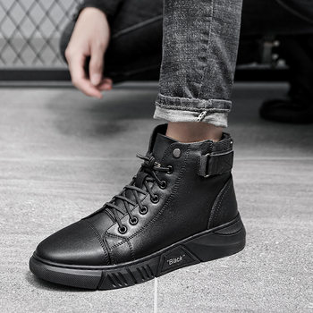 Winter new men's british genuine leather martin boots men's boots fashionable casual high-top men's shoes trendy workwear leather