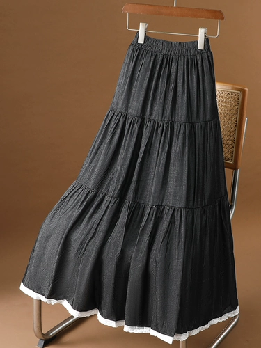 Кружевная осенняя джинсовая юбка, длинная длинная юбка, кружевное платье, А-силуэт