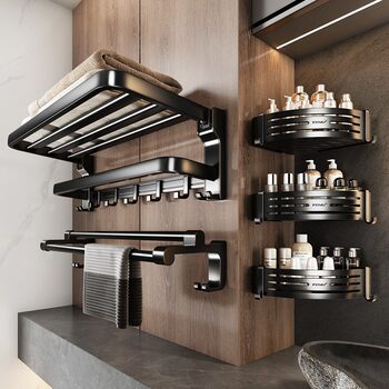 German Space Aluminum Towel Rack Bathroom Punch-Free Storage Rack Multifunctional Wall-Mounted Toilet Towel Rack