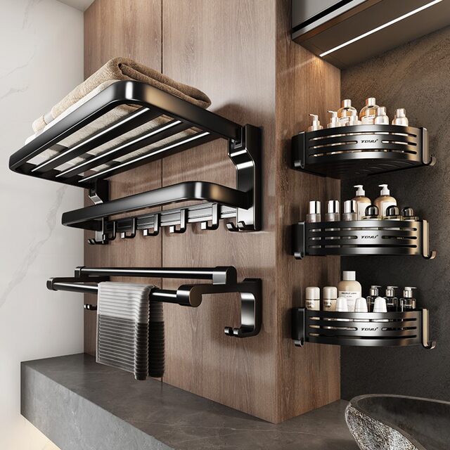 German space aluminum towel rack bathroom punch-free bathroom rack multi-functional wall-mounted toilet towel rack