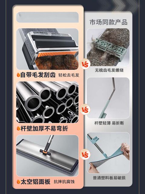 German Mop for Home Use, One-Step Cleaning, No Hand Washing Required, Flat Mop, Sweeping, Mopping, and Vacuuming 3-in-1, Lazy Mop Tool, Dual-Use for Dry and Wet