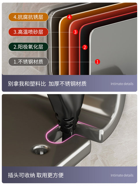 German Hair Dryer Rack, Multifunctional Stainless Steel Hair Dryer Holder, Thickened, No-Drill Wall-Mounted Storage Rack