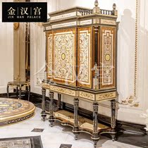 French luxury palace glass wine cabinet Italian villa living room locker European solid wood double door display cabinet