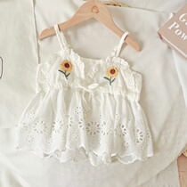 2022 Summer New Products Korean Version Girl Embroidery Sun Flowers Lace Pendant With Shirt Small Daisy Embroidery Harness Blouse