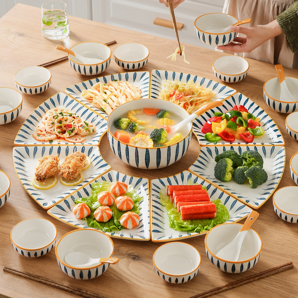 Ceramic Platter Tableware Combination Set Chinese New Year Home Creative Plate Vegetable Plate New Year's Eve Dinner Family Hot Pot Dinner Plate
